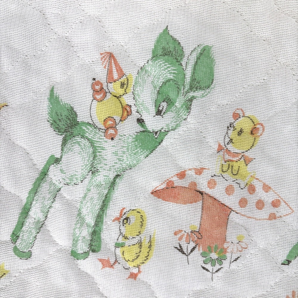 Vintage 70s Acrylic Baby Blanket Satin Trim Woodland Mushrooms Dear Bunny Chick - Picture 5 of 16